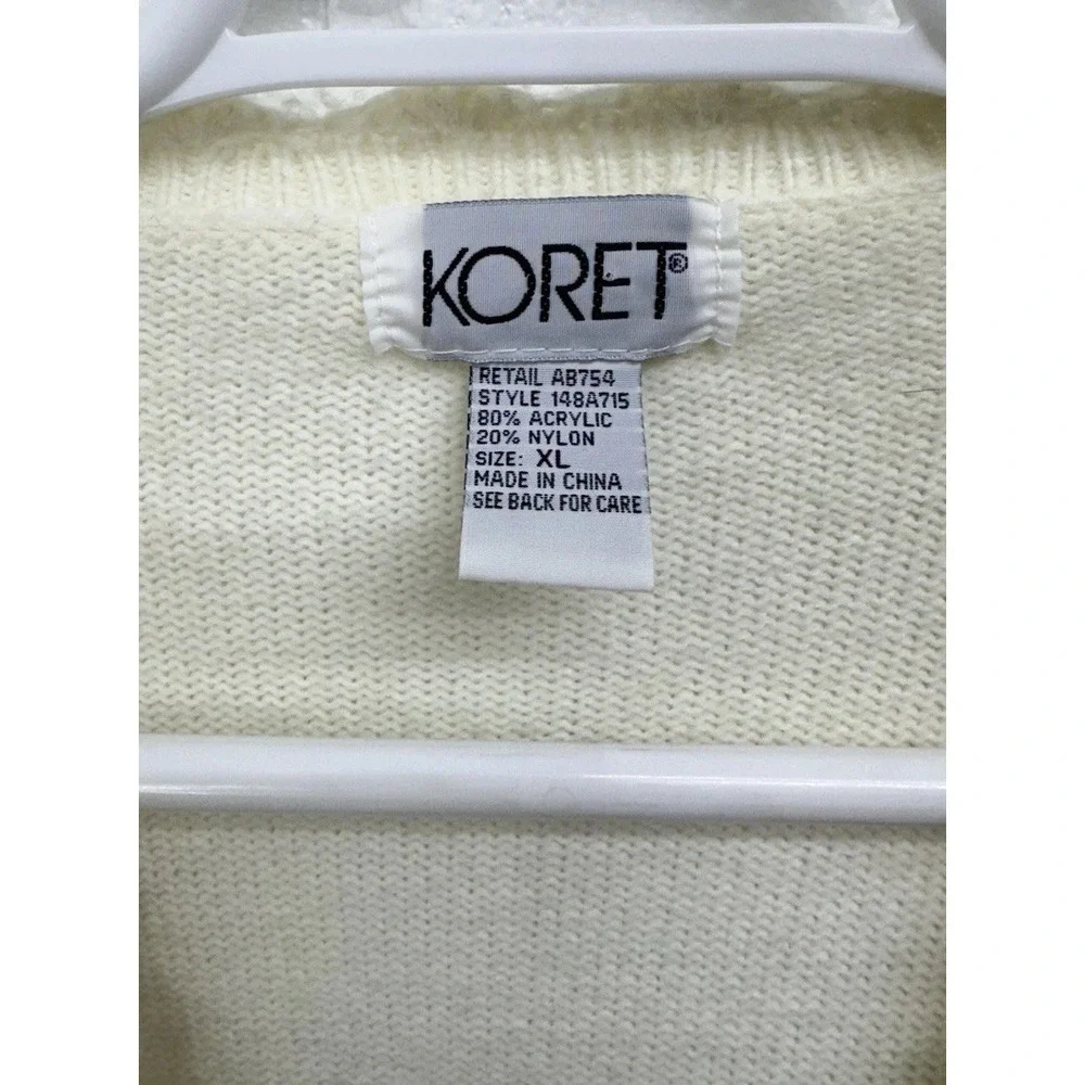 VTG 90s Koret Embroidered Floral Scalloped Lace Acrylic Cream Sweater Women's XL